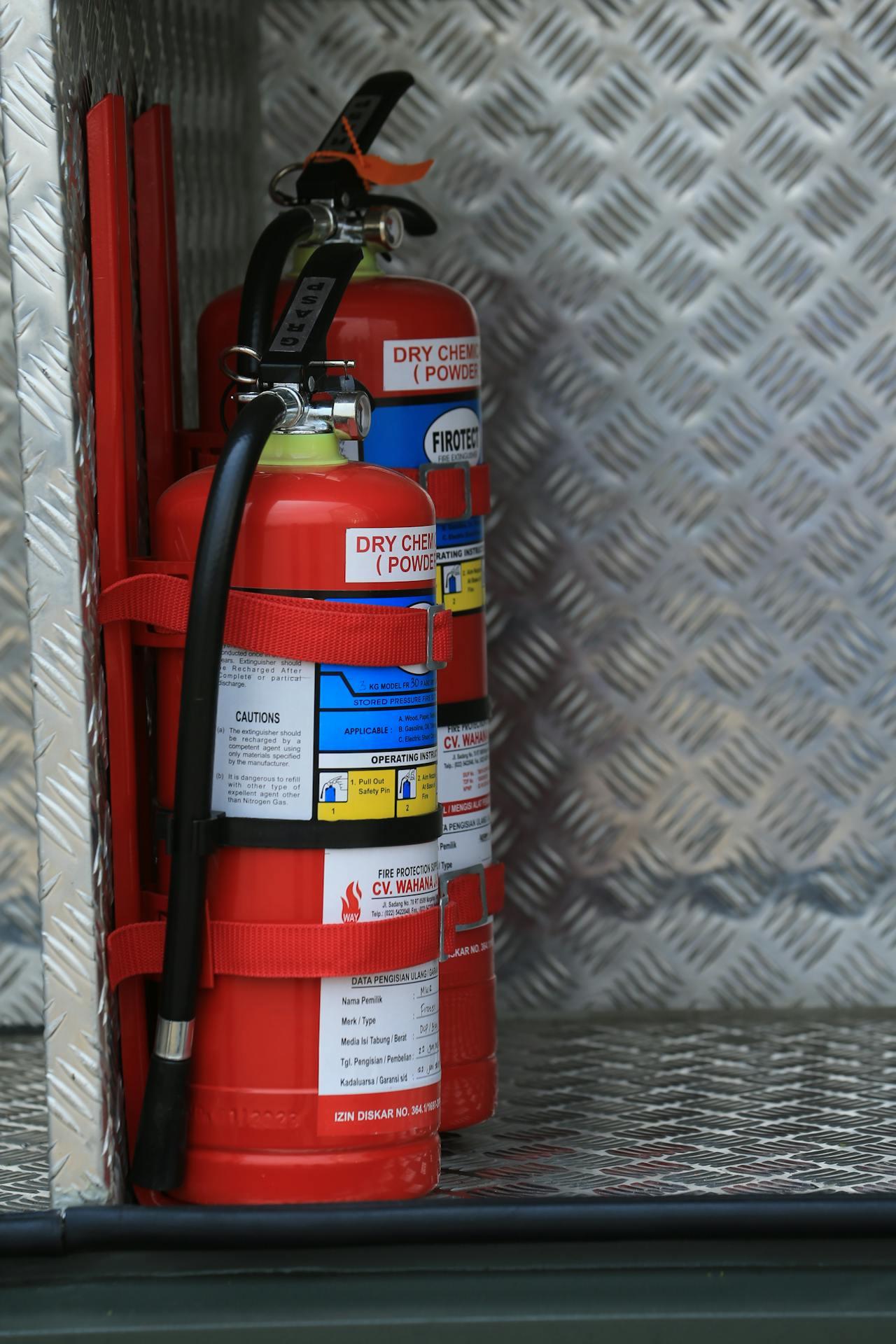 Fire extinguishers staged for emergency fire response